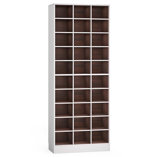 LITTLE TREE 70.9" Tall Shoe Rack, 10-Tier Freestanding Shelf, Max. Store 30 Pairs, Shoe Cabinet Organizer for Living Room, Entryway, Cloakroom, White + Brown - color: White + Brown