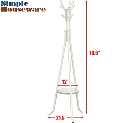 Simple Houseware Freestanding Coat Rack with Shelf, 9 hooks, White - color: White, style: Modern