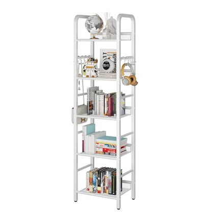 YMYNY 5 Tier Bookshelf, Freestanding Bookcase for Living Room, Bedroom, Home Office, Multi-Functional Storage Rack Organizer, Display Rack with Metal Frame, Rust Resistance, White, UHBC055W - size: 5-Tier (10.43"x14.17"x57.48")