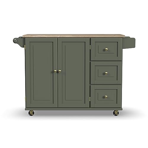 Homestyles Mobile Kitchen Island Cart with Wood Top and Dropleaf Breakfast Bar, 18" D x 53.5" W x 36" H, Green - color: Green