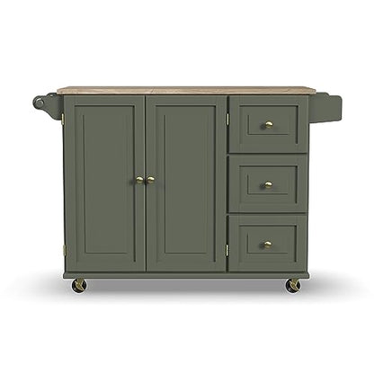 Homestyles Mobile Kitchen Island Cart with Wood Top and Dropleaf Breakfast Bar, 18" D x 53.5" W x 36" H, Green - color: Green