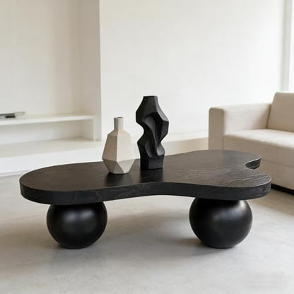 46" Cloud Coffee Table with 3 Ball Legs, Modern Irregular Center Table for Living Room, Low Cute Small MDF Tea Table for Bedroom, Space Apartment, Black - color: Cloud-46" Black