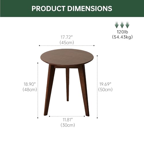 100% Solid Oak Round Side Table, Small Table w/Stable Frame, Round End Table, Small Side Table for Living Room, Bedroom, Couch(Walnut, 17.71" D x 19.68" H) - color: Walnut, size: Small