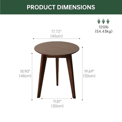100% Solid Oak Round Side Table, Small Table w/Stable Frame, Round End Table, Small Side Table for Living Room, Bedroom, Couch(Walnut, 17.71" D x 19.68" H) - color: Walnut, size: Small