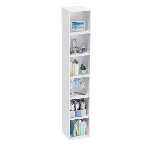 6 Tier Bookshelf, Open Tall Narrow Floor Standing Bookcase, Storage Organizer Bookshelves Freestanding Book Shelf for Living Room, Bedroom, Home Office (White, 6 Cube) - color: White, size: 6-Cube