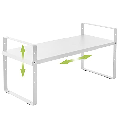 Across-Star Expandable Cabinet Shelf Organizer Rack, Stackable Kitchen Counter Storage Shelves Stand, Adjustable Height Pantry Shelf Spice Rack (White, 1 Pack) - color: White-1 Pack, size: 8.7''D*15.7-25.6''W*9.8''H