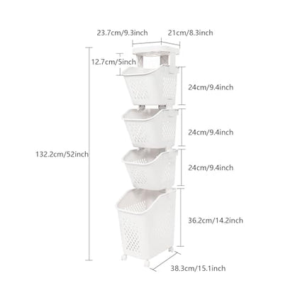 4-Tier Laundry Basket Holder, Utility Laundry Basket with Wheels Clothes Storage Organizer Cart Removable Rolling Laundry Hampers for Bathrooms Bedrooms Kitchen (4-Tier) - size: 4-Tier