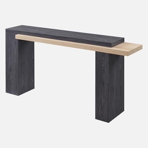 OKD 63" Geometric Console Table with Layered Top, Natural Oak & Dark Alder | Extended Layered Top, Sturdy Support Legs, Entryway, Hallway, Foyer, Living room, Behind Sofa - color: Natural Oak With Dark Alder
