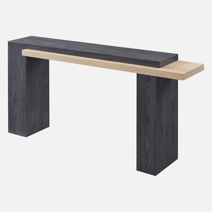OKD 63" Geometric Console Table with Layered Top, Natural Oak & Dark Alder | Extended Layered Top, Sturdy Support Legs, Entryway, Hallway, Foyer, Living room, Behind Sofa - color: Natural Oak With Dark Alder