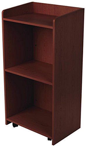 Displays2go Hostess Station, Mahogany | Hidden Wheels, Adjustable Shelf, LCKDPHSSM - color: Mahogany