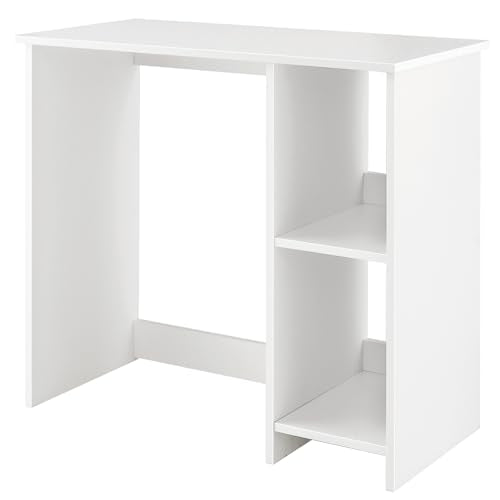 31.5" Computer Desk with Storage, White Modern Wooden Office Desk for Small Spaces, 2-Tier Shelves Writing Workstation for Home, Bedroom, Study – Compact Gaming & Vanity Table