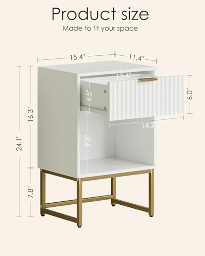 Masupu White Nightstand, Fluted Night Stand, Wood Bedside Table with Storage Drawer, Modern Side End Table for Bedroom, White - color: Flutted-white