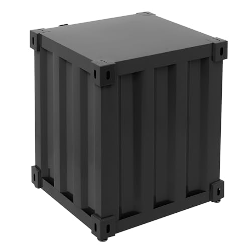Industrial Style Container Cabinet, Iron Bedside Table with Lock, Shipping Container Style End Table, Wrought Iron Container Side Table for Living Room Bedroom Office (Black) - color: Black