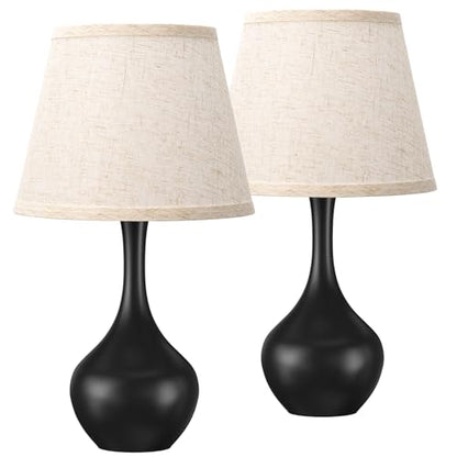 Seealle Touch Table Lamps for Bedroom Set of 2,3-Way Dimmable Small Bedside Lamps for Night Stands with Wires, Black Desk Lamps for Kids Room,Office,Living Room, End Table(LED Bulbs Included) - color: B. Beige Shade & Black Base Set 2