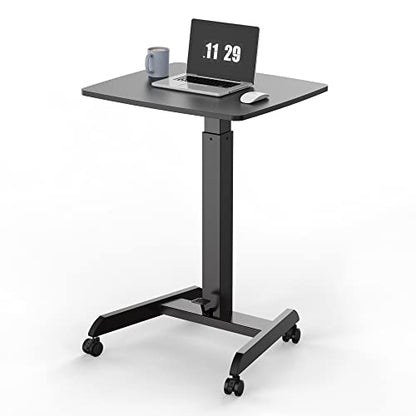Kantek Mobile Sit Stand Laptop Cart, Adjustable Height (29"-49"), Rolling Laptop Computer Workstation 23.6" x 20.5", Foot Pedal Control, Steel Frame, Black - color: Black, style: Compact