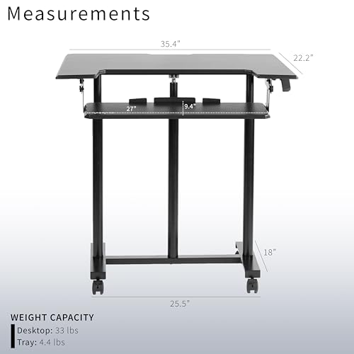 VIVO Mobile Height Adjustable Table, Stand Up Desk Cart with Sliding Keyboard Tray, Computer Workstation, Rolling Presentation Cart, Black, CART-V06A | Height Adjustable, Stand Up Desk, Sliding Keyboard Tray, Computer Workstation, Rolling Presentation Car