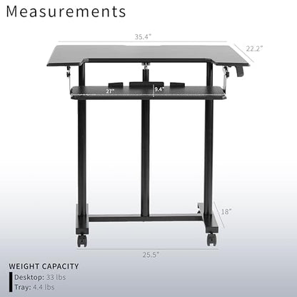 VIVO Mobile Height Adjustable Table, Stand Up Desk Cart with Sliding Keyboard Tray, Computer Workstation, Rolling Presentation Cart, Black, CART-V06A | Height Adjustable, Stand Up Desk, Sliding Keyboard Tray, Computer Workstation, Rolling Presentation Car