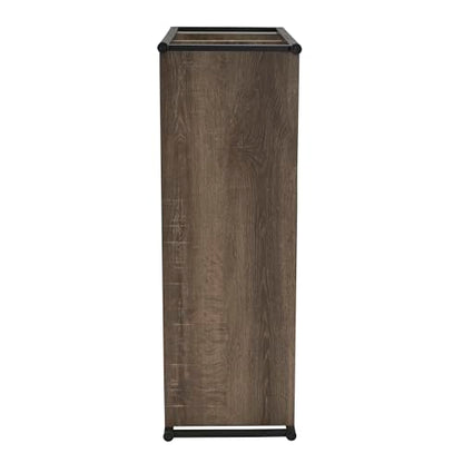 Household Essentials Wide 3‑Shelf Open Storage Bookshelf in Oak Rustic Wood Grain and White Metal Frame, Ashwood - color: Ashwood