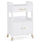 BarberPub Hair Salon Rolling Trolley for Storage, Barber Cart with Cabinet & Lockable Wheels, Beauty Spa Utility Styling Tools Organizer 2494, White