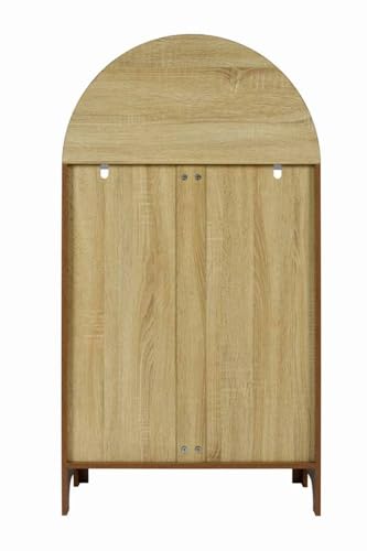43.3" Tall Freestanding Arched Wooden Bookshelf with 4-Tier Shelf, Modern Asymmetrical Open Shelf Display Curved Book Case, Entryway Accent Short Arched Bookcase for Office, Kitchen, Living Room - color: Asymmetrical Walnut 43.3"