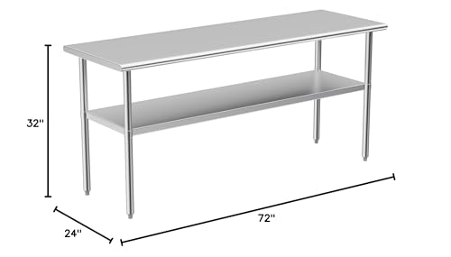 Stainless Steel Table for Prep & Work, 24x70 Inches, Metal Commercial Heavy Duty Table with Adjustable Under Shelf for Restaurant, Home and Hotel - size: 24x70in