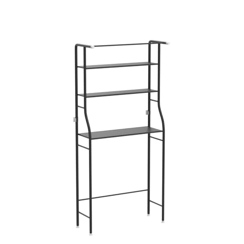 UDEAR 3-Tier Over The Toilet Rack,Bathroom Shelf Space Saver,Corner Stand Storage Organizer Accessories,the Washing Machine,with Hanging Rod,Tower Shelf,Black