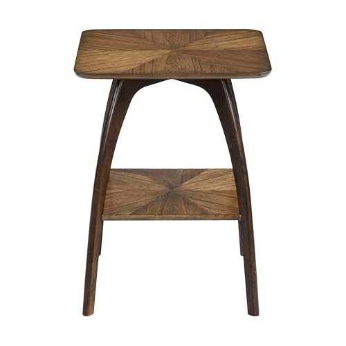 Sandstone Home LAX Mid-Century Modern Square End Table with Starburst Top – 18” Accent Table with Shelf, Warm Nutmeg Brown and Espresso Finish Retro Side Table or Nightstand for Living Room or Bedroom - color: Warm Nutmeg Brown and Espresso