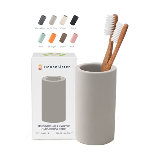Fast-Drying Diatomite Toothbrush Holder - Bathroom Countertop Organizer Stand for Toothpaste, Makeup Brushes, Razors & Accessories (Light Grey) - color: Light Grey