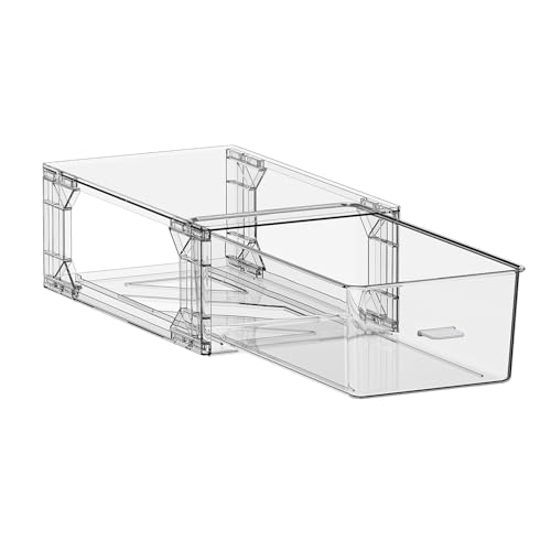 2 Pack Stackable Makeup Organizer,Modular Storage Bins with Handles for Fridge,Bathroom,Kitchen Under sink,Cabinet,Pantry Organization Drawer