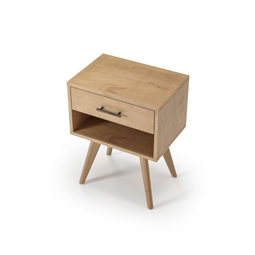 Camaflexi Mid Century Modern One Drawer Nightstand/Solid Wood/Partial Assembly Required - Light Oak Finish - color: Light Oak