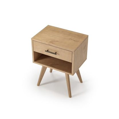 Camaflexi Mid Century Modern One Drawer Nightstand/Solid Wood/Partial Assembly Required - Light Oak Finish - color: Light Oak
