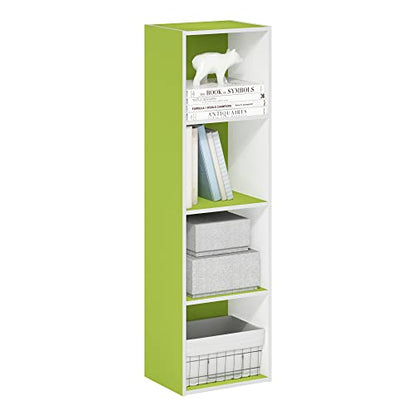 Furinno PASIR Book Shelf, 4-Tier Modern Bookshelf, Open Shelves Bookcase 9 x 12 x 42, Easy Assembly, for Living Room, Bedroom, Home Office, Green/White - color: White/Green, size: 4-Tier Cube
