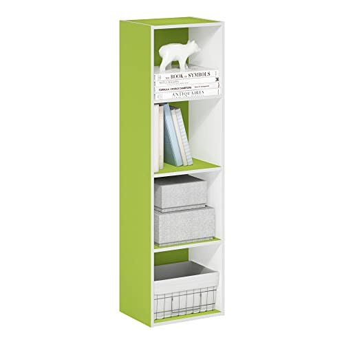 Furinno PASIR Book Shelf, 4-Tier Modern Bookshelf, Open Shelves Bookcase 9 x 12 x 42, Easy Assembly, for Living Room, Bedroom, Home Office, Green/White - color: White/Green, size: 4-Tier Cube