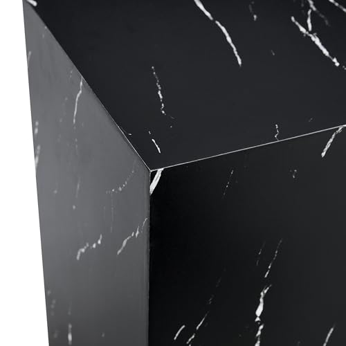 15.7" H Square Compact Coffee Table,Small Cube End Table,Modern Side Table with Stylish Faux Marble Pattern,Minimalist Accent Table for Living Room,Office,Apartment,Nightstand(Black,15.7") - color: Black,15.7"h