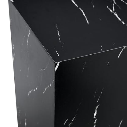 15.7" H Square Compact Coffee Table,Small Cube End Table,Modern Side Table with Stylish Faux Marble Pattern,Minimalist Accent Table for Living Room,Office,Apartment,Nightstand(Black,15.7") - color: Black,15.7"h