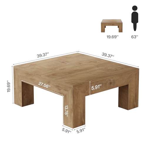 Tribesigns 39.4-Inch Square Coffee Table for Living Room, Farmhouse All MDF Center Cocktail Tea Table with Sturdy Wooden Legs, Easy Assembly, Yellow Brown - color: Yellow Brown