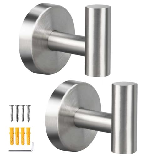 2 Pack Brushed Nickel Towel Hooks, SUS304 Stainless Steel Bathroom Hooks | for Bedroom Kitchen Hotel Office - color: 2 Pack Brushed Nickel