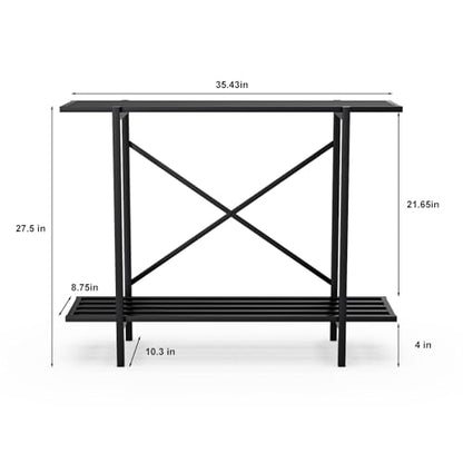 Zhongma 2 Tier Window Height Metal Sturdy Heavy Plant Stand, Narrow Plant Stand Indoor and Outdoor, L35.43 x W10.3 x H27.5 inch, 440 LBS Capacity & Heavy Duty Construction