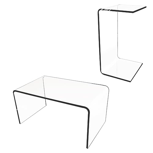 Premium C-Shape Acrylic Side Table,24" L x 14" W x 12" H x 1/2" Thick Clear End Table,Transparent Nightstand with Waterfall Edges,Modern Lucite Side Table for Living Room - size: 24" L x 14" W x 12" H