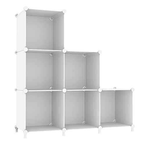 AWTATOS Cube Storage Organizer, Storage Cubes Shelves Bookshelf, 6 Cube Closet Organizers and Storage, DIY Stackable Plastic Clothes Organizer Shelving for Bedroom, Home, White - color: White
