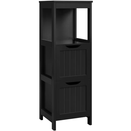 Yaheetech Small Bathroom Storage Cabinet with 2 Drawers & Open Shelf, Black | Slim Floor Organizer Stand Fits beside a Pedestal Sink or Toilet, Hides Towels, Toiletries, Toilet Paper, 12 x 12 x 35 Inch - color: Black, size: 35"H