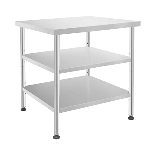30x30x35in 3-Tier Stainless Steel Work Table with Casters & Foot Pads, Adjustable Shelves, 580 lbs Load Capacity, Space-Saving Utility Cart for Kitchen, Garage, Restaurant, Commercial & Home Use - size: 30 X 30 X 35 Inches