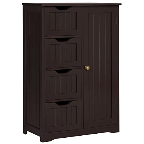 Topeakmart Bathroom Storage Floor Cabinet with 4 Drawers, Espresso | Free-Standing Wood Cupboard for Bathroom, Kitchen, Entrway, Hallway Table, Adjustable Shelves, 22.05 x 11.81 x 32.28 in - color: Espresso, size: 22 x 12 x 32.5 In (LxWxH)