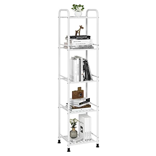 JSB 5 Tier Narrow Bathroom Shelving Unit, Kitchen Storage Rack Organizer Metal Corner Shelf for Living Room Laundry Pantry (Matte White, 5 Tier) - color: Matte White, size: 5 Tier