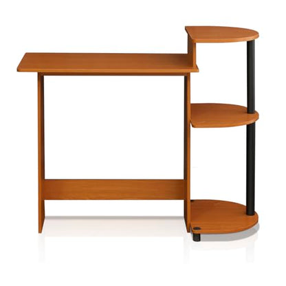 Furinno Compact Computer Desk with Shelves, Round Side, Light Cherry/Black - color: Light Cherry/Black, size: Round Side Shelf
