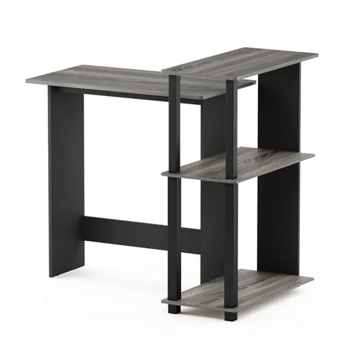 Furinno Abbott Corner Computer Desk with Bookshelf, French Oak Grey/Black - color: French Oak Grey/Black