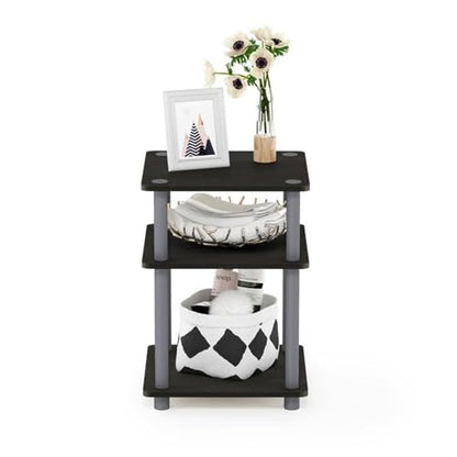Furinno JAYA Side Table Set of 2, 2-Tier Round Modern End Table with Oval Tabletop, Night Stand, Bedside Table with Open Shelf, for Living Room, Bedroom, Walnut - color: Walnut, size: 2-Pack, 2 Tiers, Oval Panel