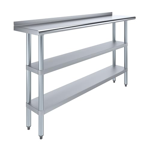 AmGood Stainless Steel Work Table with 1.5" Backsplash and 2 Shelves | Metal Kitchen Food Prep Table | NSF (60" Long x 14" Deep) - size: 60" Long x 14" Deep