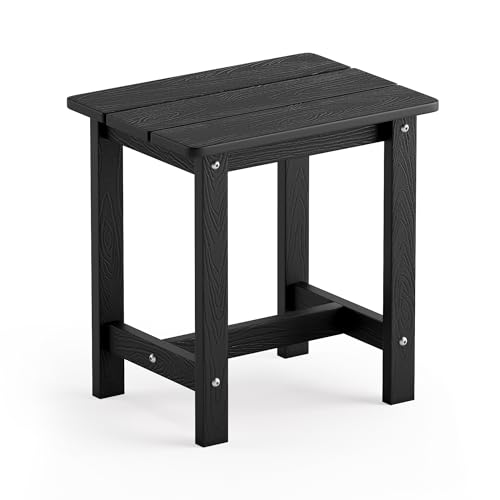 LUE BONA Outdoor Side Table, HDPS Small Outdoor Adirondack Side Tables, Outside End Table for Patio, Porch, Deck, Pool, Weather Resistant/Easy Maintenance, Black | Small End Table for Porch, Deck, Pool,Indoor or Outdoor, Fits Your Rocking,Chaise Chairs, W
