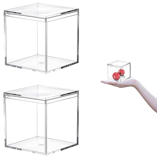 KissYou Small Acrylic Box Clear Square Cube 2 Packs Plastic Display Boxes with Lid Jewelry Storage Organize Containers - size: 2.17 x 2.17 x 2.17 Inch